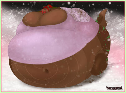 A Commission for 'JoltsAnimations' featuring their OC Peppermint inflated with chocolate